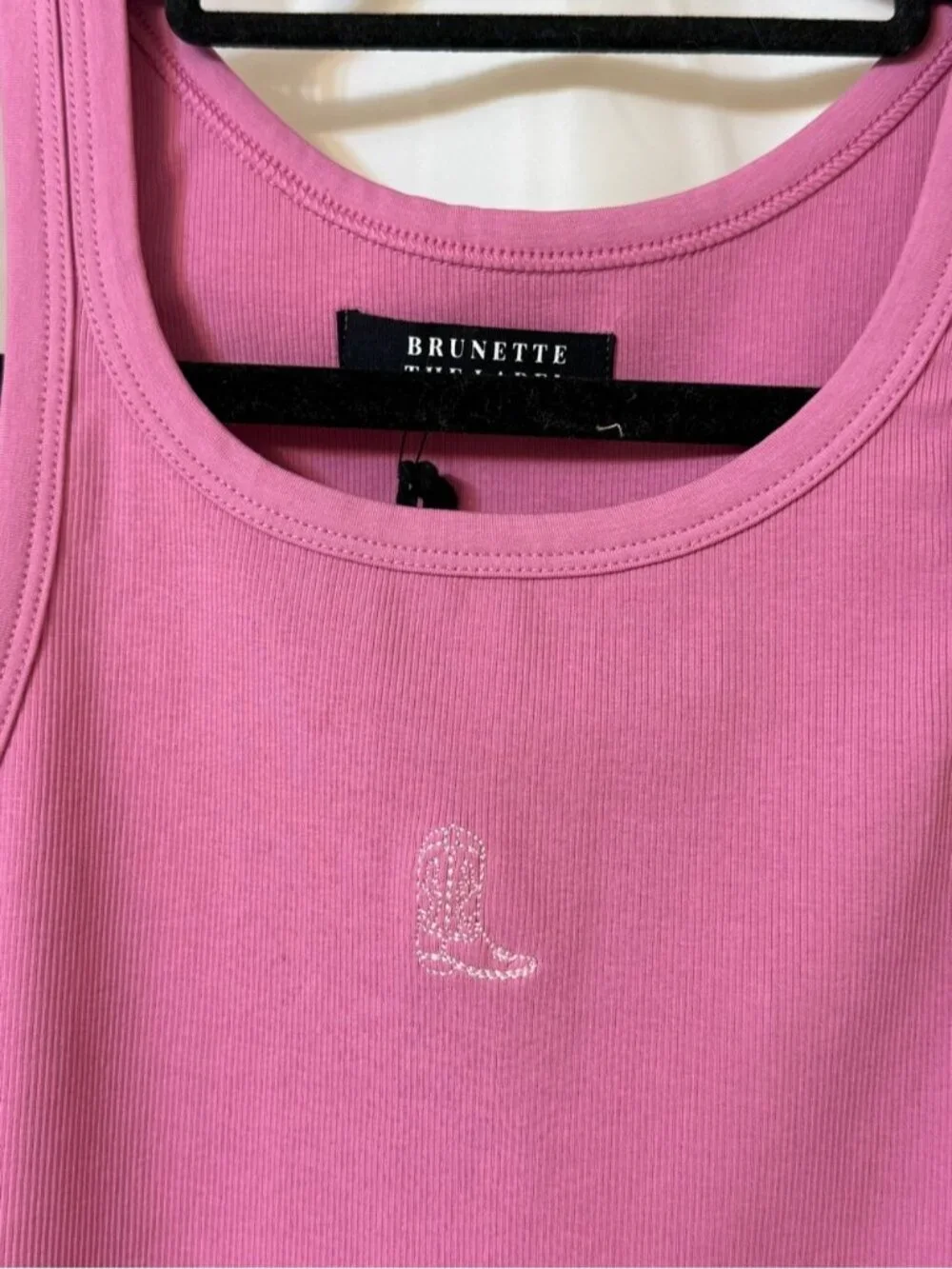 Brunette The Label Cowgirl Boot Ribbed Tank Top Retro Pink w/ Light Pink M/L